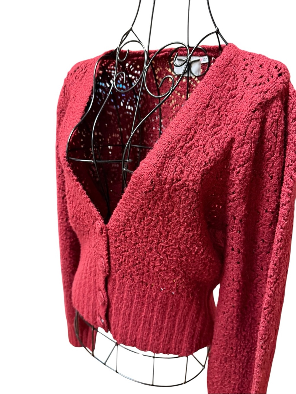 Lush Deep Raspberry V-Neck Button Front Cardigan medium - Picture 4 of 7